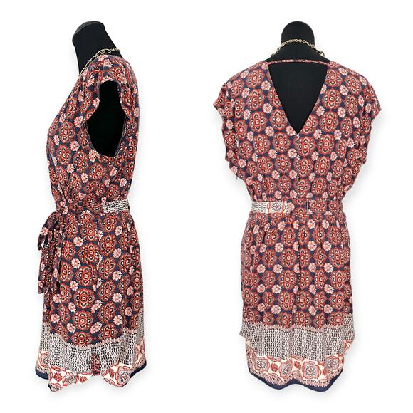 Daniel Rainn | Large | Double-V Faux Wrap Tie Waist Cap Sleeve Pocketed Dress - Picture 2 of 11